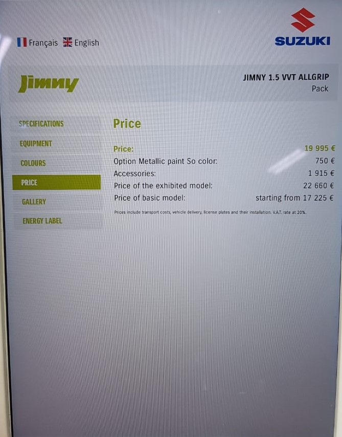 Стоимость Suzuki Jimny 2018 (Европа, Франция)